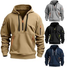 Men Sweatshirt Work Half Zip Up Jumper Hoodie Hooded Jacket Winter Casual Coat