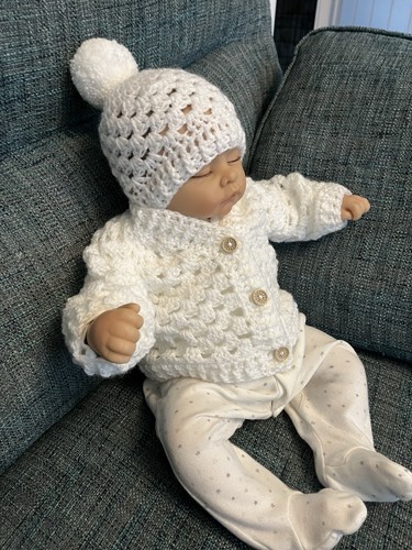 Crochet white baby set 3 - white, 0-3