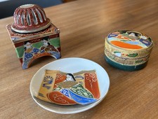 3 x Vintage Mid Century Japanese Moriage Satsuma Geisha Handpainted Ornaments *