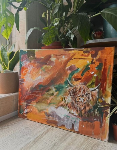 Original highland cow painting - cow,