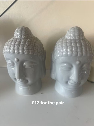 Pair grey ceramic buddha - pair, head