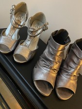 Uk Size 4 Metallic Shoes Sandals Heels Gold Silver Christmas Party Cruise