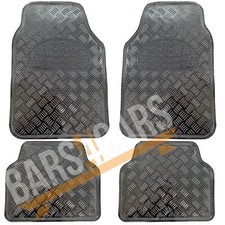 Shiny Carbon Effect Checker Style Chrome Look Rubber Floor Mats Set Heavy Duty