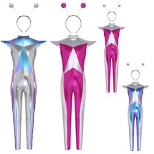 UK Girls Alien Costume Shiny Jumpsuit with Hair Hoop Robot Cosplay Halloween Set