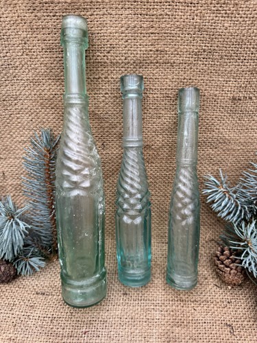 Vintage aqua glass bottles - glass,