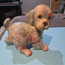 Vintage China Flower Decoration Global Studios Cornwall Decoupage 7" Standin Dog