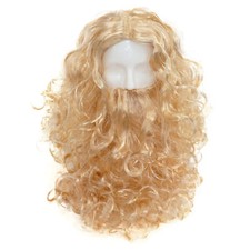 MENS BLONDE BEARD & WIG THUNDER GOD VIKING SUPER HERO FANCY DRESS COSTUME