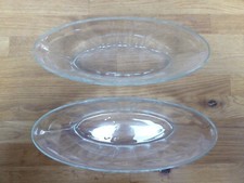 2 x Large Vintage Clear Pressed Glass Oval Boat Shaped Serving Dish