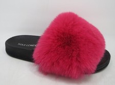 WOMENS LADIES FAUX FLUFFY FUR SLIDERS WARM FASHION SLIP ON MULER SLIPPERS SHOES