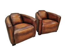 Compact Chester Armchairs, Set of 2 Vintage Cognac Leather Club Armchairs