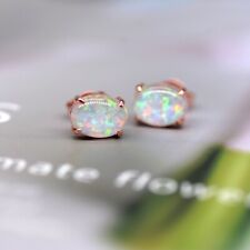 Minimalist Oval Fire Opal Stud Earrings,Silver and Rose Gold plated Stud Earring