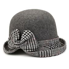 Ladies Vintage Style Bucket Hat Bowknot Cloche Church Bowler Houndstooth Fashion