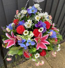 12 Inch Rattan Hanging baskets with artificial flowers (#23)