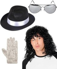 Michael Jackson Costume Set Hat Glove Wig Glasses Adult Fancy Dress Party Outfit
