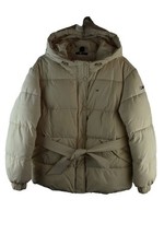 Tommy Hilfiger Womans Beige Zip Up Belted Padded Puffer Jacket Size S