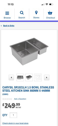Carysil kitchen sink - sink, sr1021lh