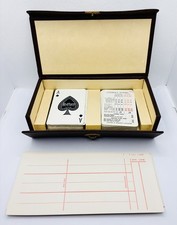 Vintage Bridge Set in Faux Brown Leather Case Complete 2 Card Decks Score Cards
