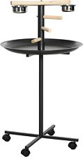 PawHut Metal Bird Table Play Stand, Bird Feeder Station with Wheels,Feeding Bowl