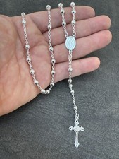 Men's 30" Long Rosary Beads Necklace Solid 925 Sterling Silver Rosario ITALY 5mm