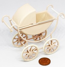 Dolls House Metal Victorian Pram In Peach 1:12 Scale Miniature Nursery 42 tumdee