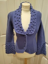 Minuet 8 Purple 100% Wool Boiled Wool Blazer Jacket Bobble Pom Pom Design