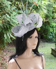Metallic Silver & White/Laced Bows/Facinator/Headpiece Hat/Wedding/Occasion