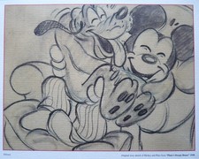 Disney licenced print of Mickey and Pluto drawing. Authentic story sketch 1938.
