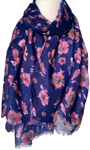 Blue floral scarf pink flowers - blue,
