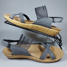 Skechers Sandals Womens Size 6 Grey Wedge Brie Dawdle Comfort Holiday