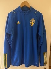 Retro Sweden FA Adidas Football Training Top 1/4 Zip Jumper Large Slim Fit Blue