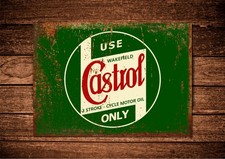 Castrol motor oil metal sign, garage, rustic look.