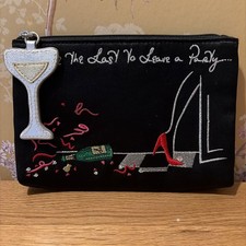 LULU GUINNESS ‘NEVER BE  THE LAST TO LEAVE A PARTY’ TOP ZIP SATIN POUCH  New