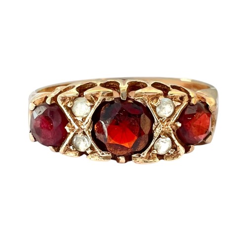 Garnet ring three stone - three,