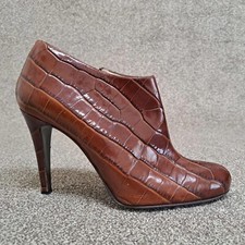 LK Bennett Booties Brown Alligator 41 UK 8 Patent Leather 4" Stiletto Heel