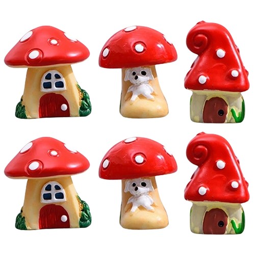 6pcs resin mushroom house - resin,