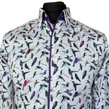 CLAUDIO LUGLI Shirt Mens MEDIUM (37-38") Long Sleeve White with Bird Print
