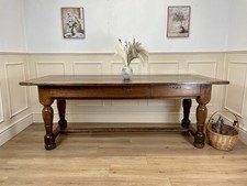 Antique Oak Trestle Farmhouse Table with Drawers