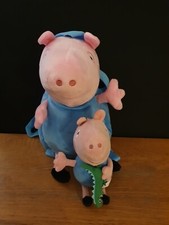 Peppa Pig 3D Plush Backpack Nursery George + Keyring With Dinosaur