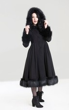 Hell Bunny Elvira Dramatic Statement Long Hooded Vintage Fur Collar Winter Coat