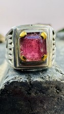 Pink Tourmaline 925 Sterling Silver Ring For M/F Size UK Q (5.86g)