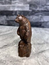 Vintage Possibly Antique Hand Carved Small Dark Wooden Bear Figurine 4 Inches