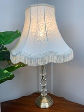 VINTAGE VICTORIAN STYLE BRUSHED GOLD & CRYSTAL BEDSIDE TABLE LAMP FRINGED SHADE