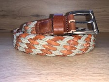 Distressed Tan Rope Plaited Braided Real Leather Belt Chrome Buckle 35mm B10