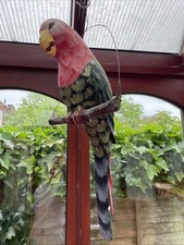 Vintage Mexican Paper Mache Parrot Sculpture On Swing Rare