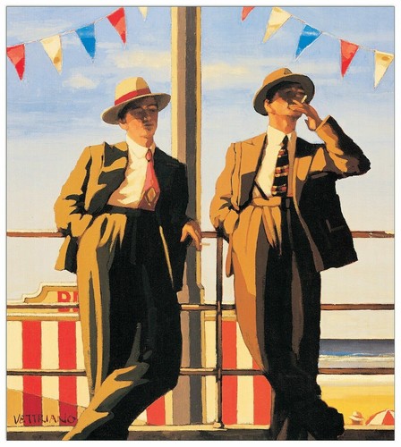 Vettriano seaside sharks - vettriano, 24x18