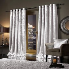 Plush Crushed Velour Faux Velvet Pencil Pleat Or Eyelet Ring Top Pair Curtains 