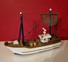 Handcrafted Wooden Model Fishing Boat Vessel Trawler Decorative Display