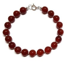 Natural Carnelian Gemstone Bracelet, 6mm Beads and Sterling Silver Accent Beads