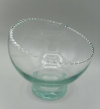 VINTAGE HAND BLOWN GLASS SLANTED HALF MOON VASE - FANCY DECORATIVE RIM