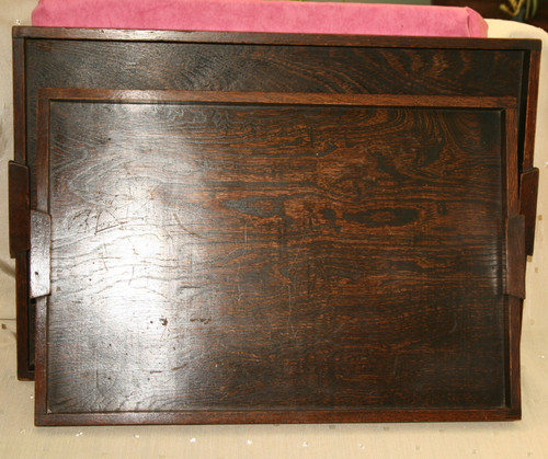 Two vintage wooden - wooden, trays